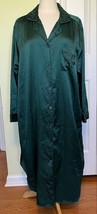 Go Softly Button Up Nightgown XL Green Floral Satin Midi Dress embroider... - $24.72