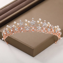 New Design Rose Gold Color Rhinestone s Flower Leaf Tiaras and Crowns for Bride  - £13.02 GBP
