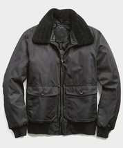 Genuine Fur Collar Bomber Jacket In Black - £303.04 GBP