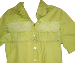 Vintage Top lace eyelet trim green boho Blouse Shirt Small DRESS-U by Sharon - £13.23 GBP