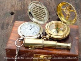 Personalized Gift Box - Set of Brass Pocket Watch Sundial Compass &amp; Telescope - £33.70 GBP+