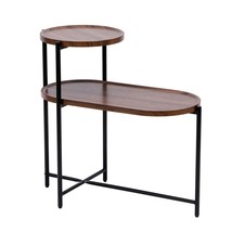 Modern Walnut 2-Tier Coffee Table with Storage Shelf &amp; Metal Frame - $1,118.21 MXN