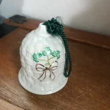 Vintage Belleek Ireland Marked Small Cream Porcelain Bell with Green Shamrocks &amp; - £10.35 GBP