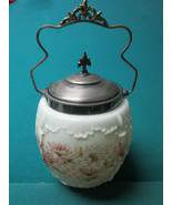 Antique Vintage Biscuit Jar Taylor, Tunnicliffe Milk Glass Floral Pink G... - $109.66 CAD+