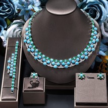 Indian Silver Plated Bollywood Nigerian Style CZ Necklace Turquoise Jewelry Set - £112.70 GBP