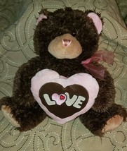 Brown Teddy Bear with &#39;Love&#39; Heart Plush Stuffed Animal 2011 Valentine 16&quot; - £10.37 GBP