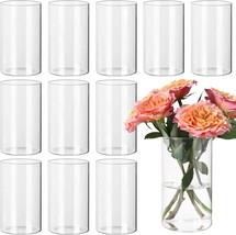 Twelve Clear Cylinder Vases For Centerpieces; Glass Flower Vases For Hom... - £37.48 GBP
