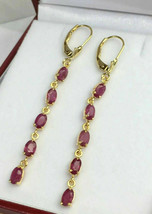 4.50Ct Oval Cut Red Ruby Long Dangle Leverback Earrings 14k Yellow Gold Over - £74.73 GBP