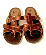 L.e.i Y2k Sandals Women 9 Copper Tone Color Cris Cross Slip On Faux Leather - $272.80 MXN