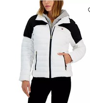 Tommy Hilfiger Women&#39;s White/Black Color Block Puffer Jacket L NWT - £63.26 GBP