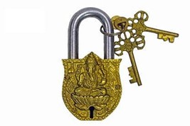 Brass Lord Ganesha/ Ganpathi Functonal Antique Handcrafted Lock/Padlock With Key - £21.19 GBP
