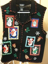 Studio Joy Christmas Veest Worn Once 55 Ramie 65 Cotton Black With Red Trim - £14.15 GBP