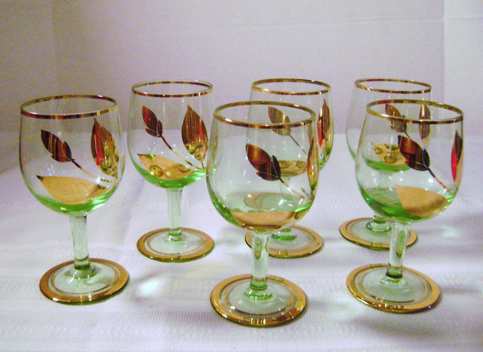 Primary image for Elegant Crystal Green Wine Cordials with Gold Leaves