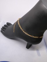 4mm 10&quot; Flat Figaro Link Chain Ankle Bracelet 14K Gold Plated - £10.57 GBP