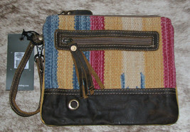 Myra Bag #3078 Canvas/Distressed Leather/Rug 8.5&quot;x7&quot; Pouch Cosmetic Clutch~Pckt - £19.70 GBP