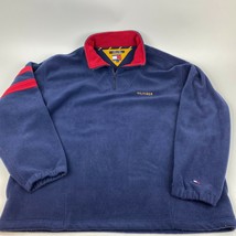 Vtg 90s TOMMY HILFIGER Fleece Pullover Navy Red Yellow embroidered flag XL - £8.30 GBP