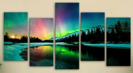 Multi Panel Print Aurora Borealis Lake Northern Lights Canvas Wall Art 5 Piece - £21.98 GBP+