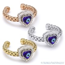 Evil Eye Turkish Greek Hamsa Kabbalah Heart Charm Sterling Silver Diamond Ring - £113.03 GBP