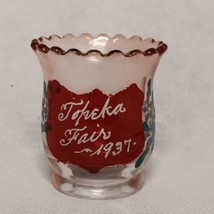 Topeka KS Fair 1937 Toothpick Holder Souvenir Glass 2.5&quot; Ruby Flash Hand... - £19.50 GBP