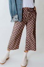 Khaki Checkered Elastic High Waist Loose Casual Pants - $320.94 MXN