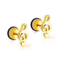 Cute Music Guitar Symbol Stainless Steel Stud Earrings For Women men Gold /Black - £6.96 GBP