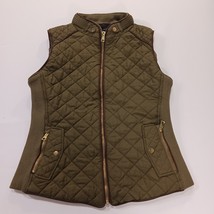 Love Tree Women's Size Small Vest Green Quilted Gold Accents Full Zip Mock Neck image 12