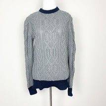 J.Crew Grey And Navy Blue Cable Knit Mock Neck Sweater Womens Size Small - $324.69 MXN