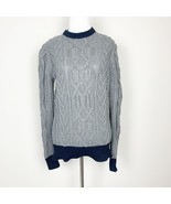 J.Crew Grey And Navy Blue Cable Knit Mock Neck Sweater Womens Size Small - $324.69 MXN