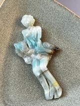 Exquisitely Carved Large White &amp; Aqua Stone Woman Marilyn Monroe Dancer w Swirli - $38.12