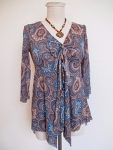 Sweet Pea by Stacy Frati Empire Double Mesh Top S Beads Tie 3/4 Sleeve Paisley - £13.52 GBP