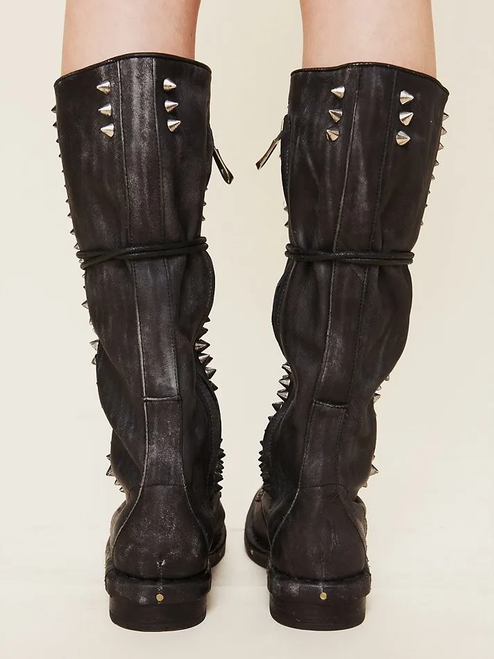 2023  Style Studded Seattle Western boy Love Boot Black Real Leather Combat Boot - £161.87 GBP