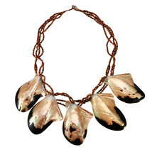 Nature&#39;s Medley Natural Brownlip Shell and Wood Beads Statement Necklace - £13.59 GBP