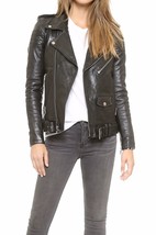 Black Women&#39;s Slim Fit Biker Style Real Leather Jacket - NF 4 - $109.99