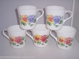 Corning Ware Summer Blush Pansy Floral Coffee Mugs Cups Flowers Lot of 5 - $29.95