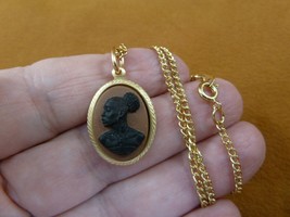 CA30-70 RARE African American LADY brown + black CAMEO brass Pendant necklace - £20.16 GBP