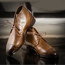 High Ankle Chukka Brown Burnished Rounded Toe Superior Leather Lace Up Men Boots - $149.99