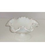 Fenton Candy Dish Footed Clear White Milk Glass Silver Crest Ruffled 7&quot; ... - £39.29 GBP
