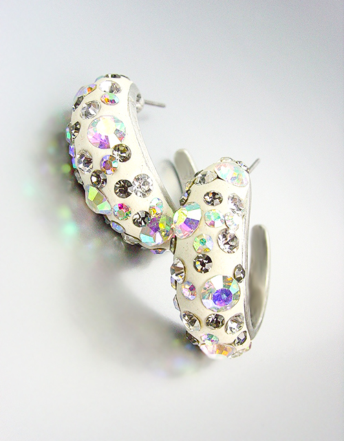 Primary image for SHIMMERY Chic Alexis Aurora Borealis Crystals White Resin Hoop Earrings