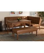 Yara Tan Faux Leather Upholstered and Walnut Brown 4Pc Dining Nook Set - $25,258.43 MXN