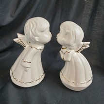 Vintage Porcelain Ceramic Kissing Angels Cream White Ivory Gold Boy Girl 7.5&quot; - £30.96 GBP