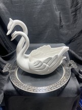 Vintage Double Swan Porcelain Dish Handmade In Portugal - £118.70 GBP