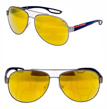 Prada Linea Rossa Lj Silver 55Q Blue Rubber Orange Mirror Sunglasses PS55QS 59mm - £132.64 GBP