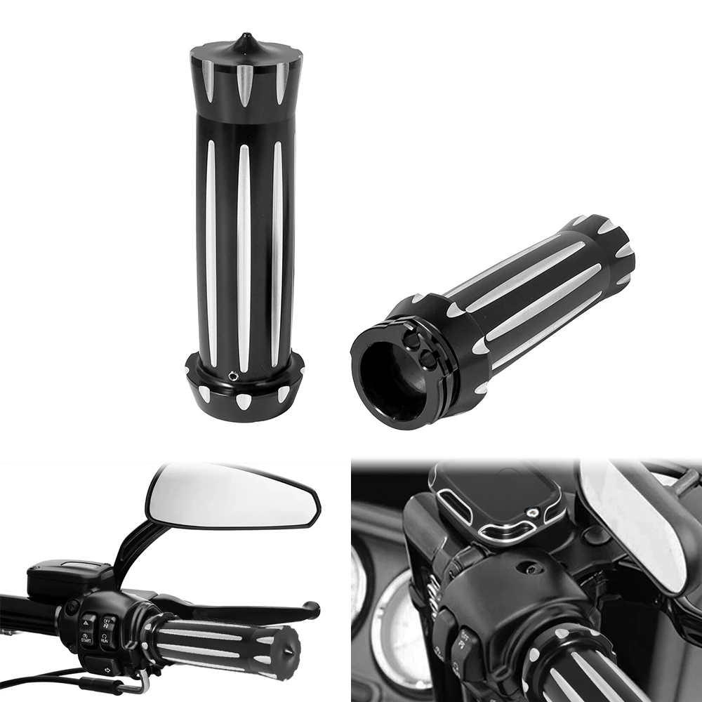Motorcycle 1&quot; Handlebar CNC Aluminum Black Cut 25mm Hand Grips For Harley - £30.38 GBP