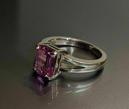 2.50Ct Emerald Cut Simulated Pink Sapphire Engagement Ring 14k White Gold Plated - £84.16 GBP