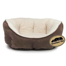 Dog Nesting Bolster Bed Brown Thermal Lined Warm Soft Sherpa Comfort Choose Size - £29.02 GBP