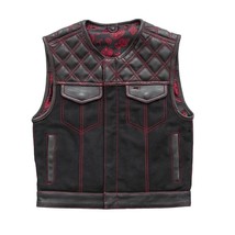 Men’s Biker Vest Or Hunt Club Leather Diamond Quilted Motorcycle Vest Black Red - $104.25