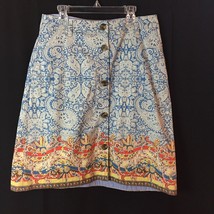 Lands&#39; End Blue White Paisley A-Line Skirt 4 Blue White Orange Yellow Cute - £10.66 GBP