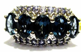 London Blue Topaz Oval &amp; Purple Tanzanite Cocktail Ring, 925, Size 8, 5.03(Tcw) - £97.63 GBP