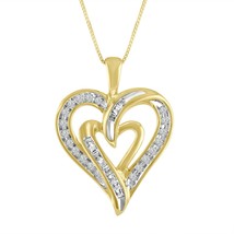 0.30 ct Moissanite 14K Yellow Gold Plated Intertwined Hearts Pendant Nec... - £58.93 GBP