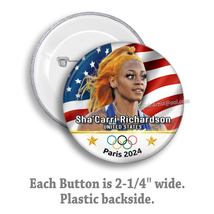 2024 Olympic BUTTON Sha&#39;Carri Richardson Pinback Badge Collectible Gold Metalist - $3.99